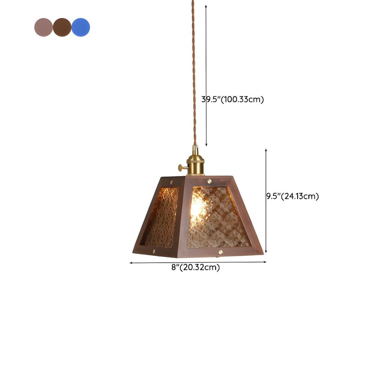 Modern Walnut Wood Geometric Glass Pendant Light 