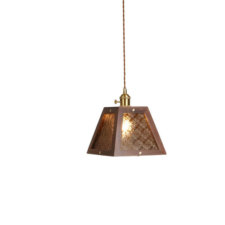 Modern Walnut Wood Geometric Glass Pendant Light Image - 2