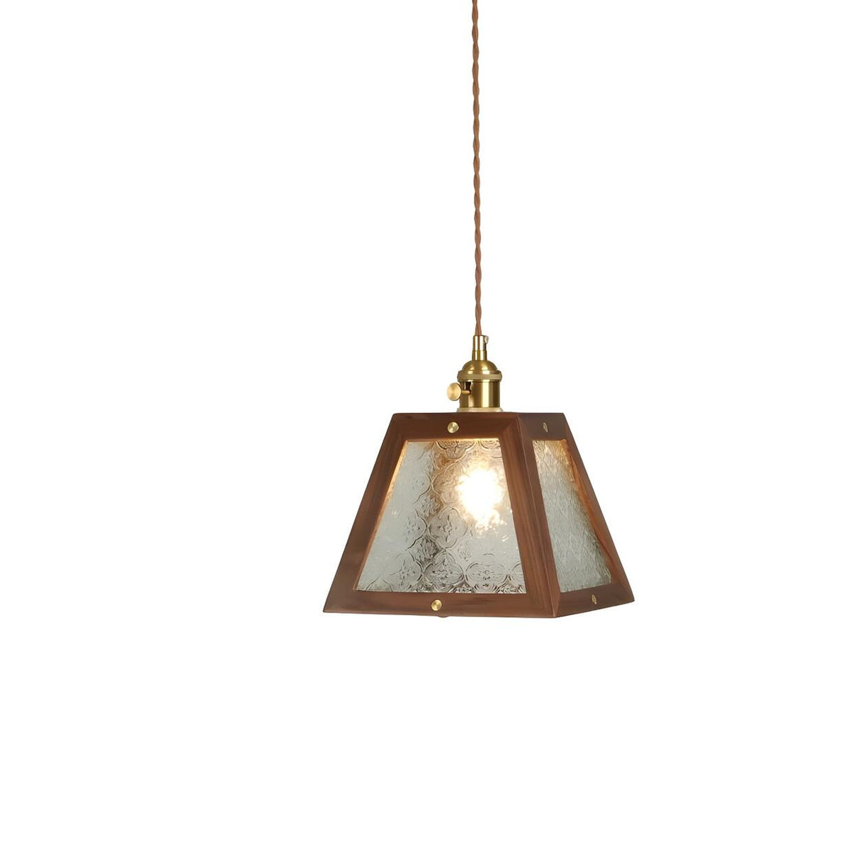 Modern Walnut Wood Geometric Glass Pendant Light Image - 3