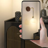 Modern Walnut Wood Ribbed Glass Globe Wall Sconce Image - 11