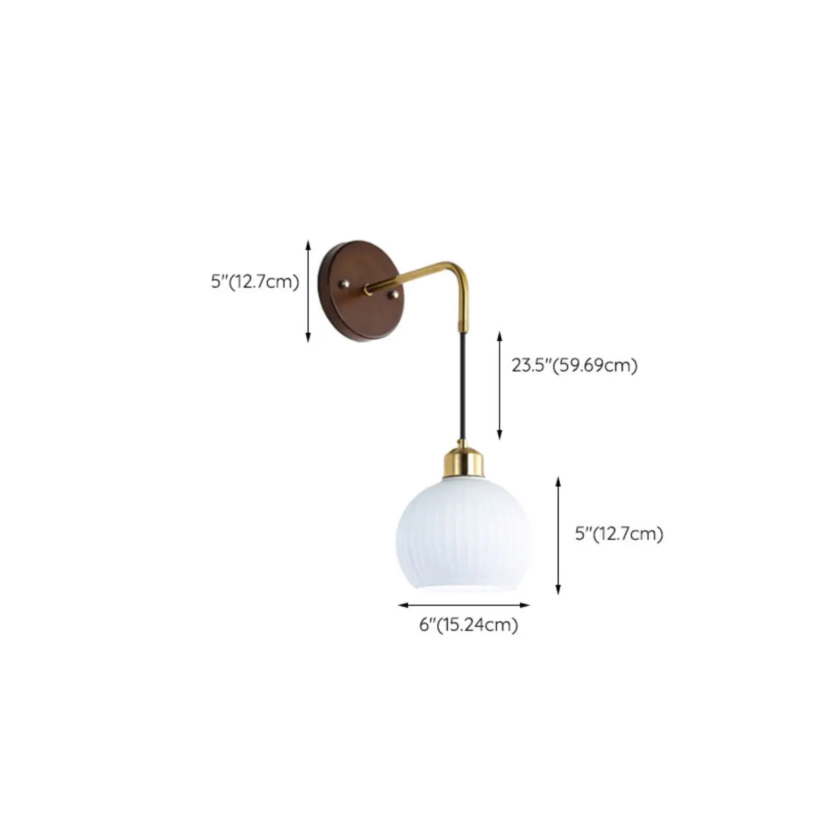 Modern Walnut Wood Ribbed Glass Globe Wall Sconce 