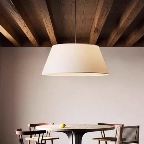 Modern Warm Cylinder Fabric Beige Dining Room Pendant Light Image - 1