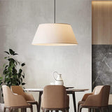 Modern Warm Cylinder Fabric Beige Dining Room Pendant Light Image - 12