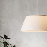 Modern Warm Cylinder Fabric Beige Dining Room Pendant Light Image - 9