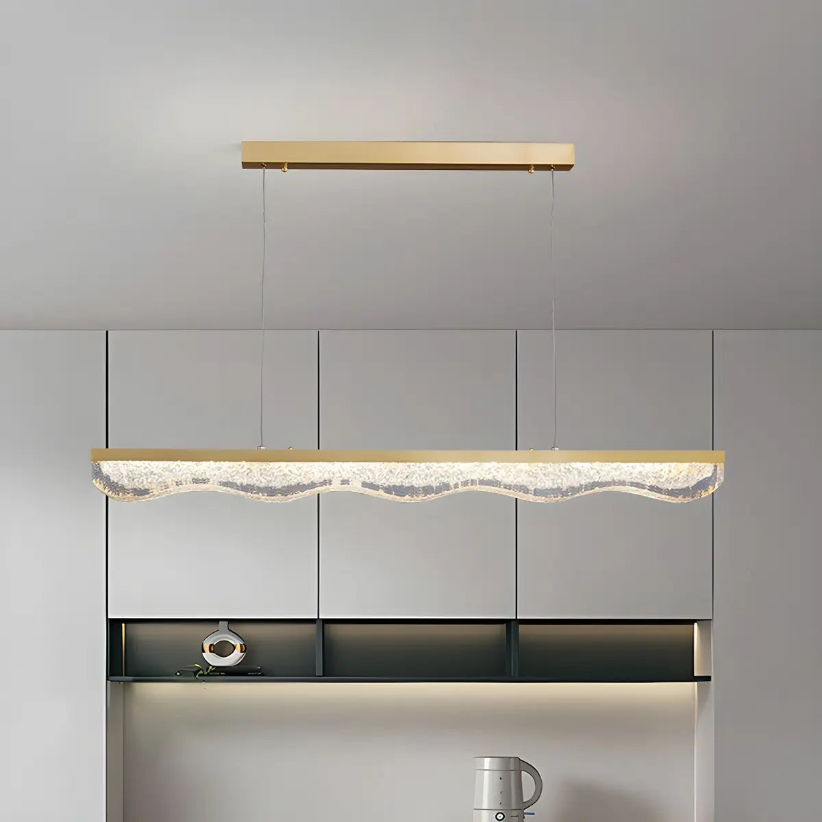 Trendy Gold Rectangular Island LED Pendant Light Image - 13