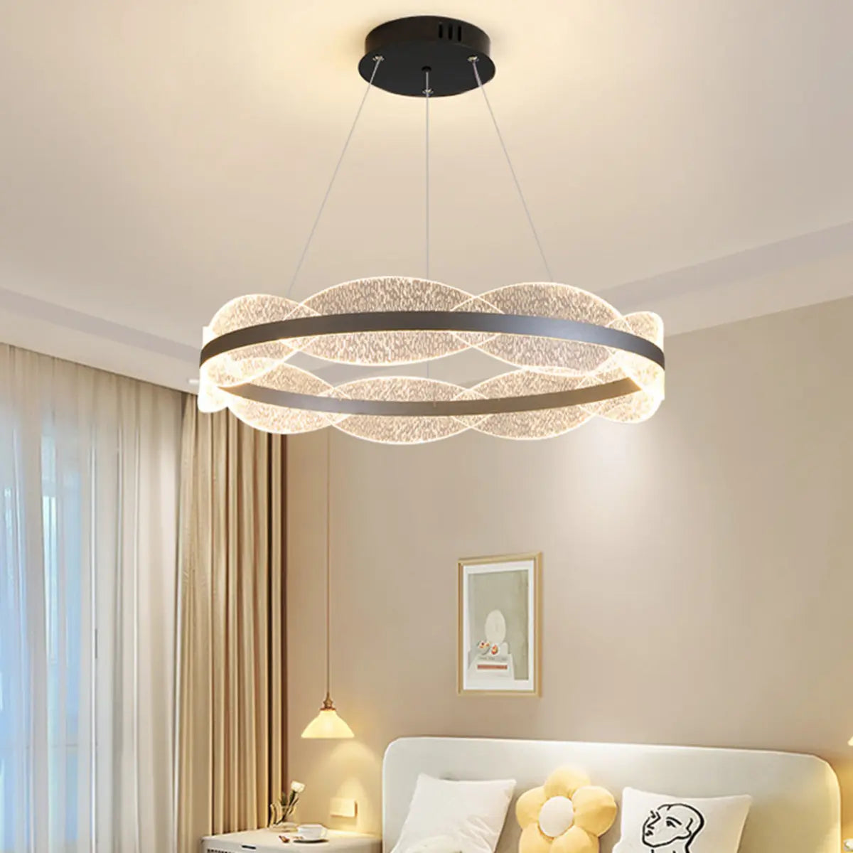 Contemporary Wavy LED Circle Pendant Light Chandelier Image - 8