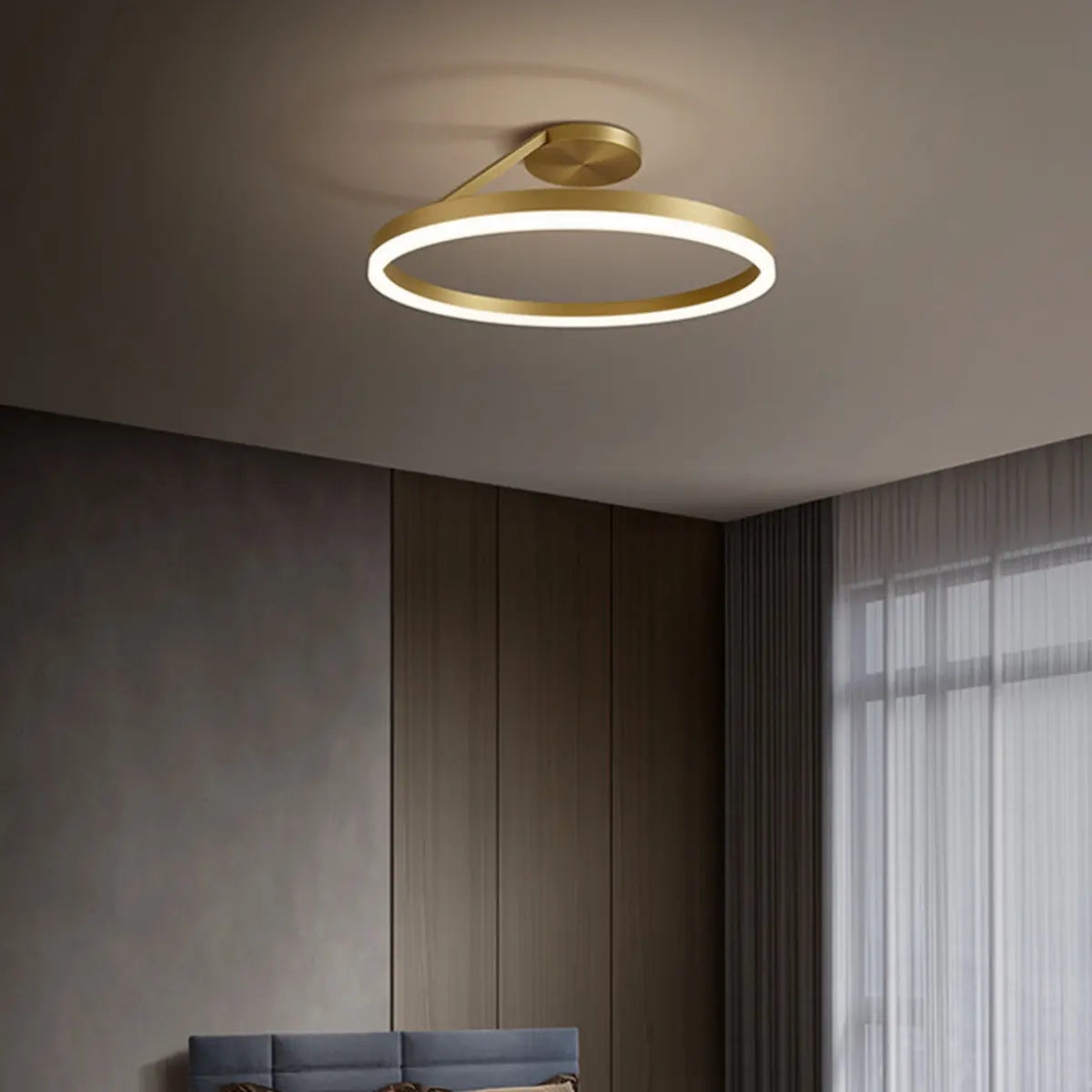 Bedroom Vintage Brass Wave Ring Semi-Flush Mount Light Image - 4