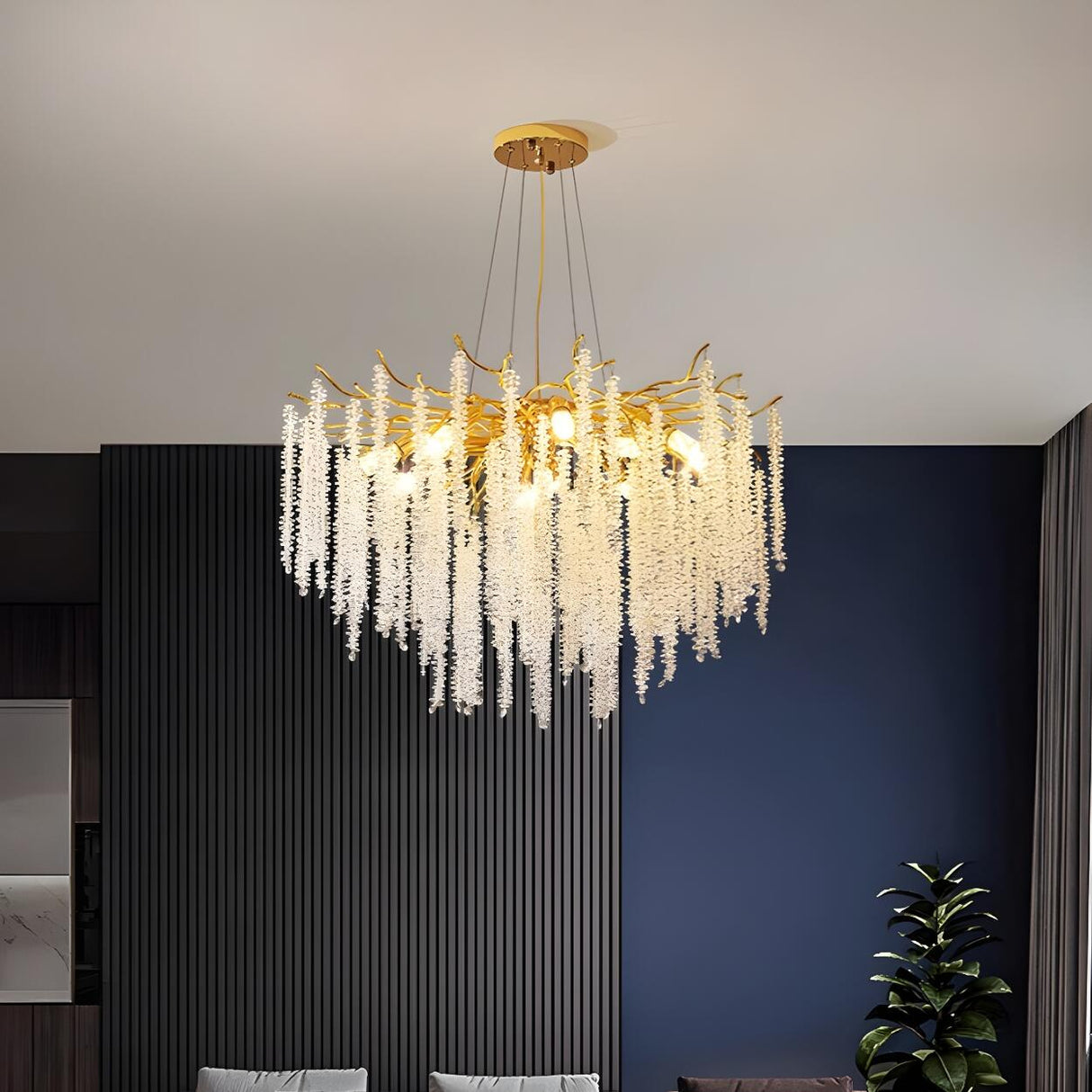 Modern Whimsical Willow Branch Crystal Chandelier Image - 3