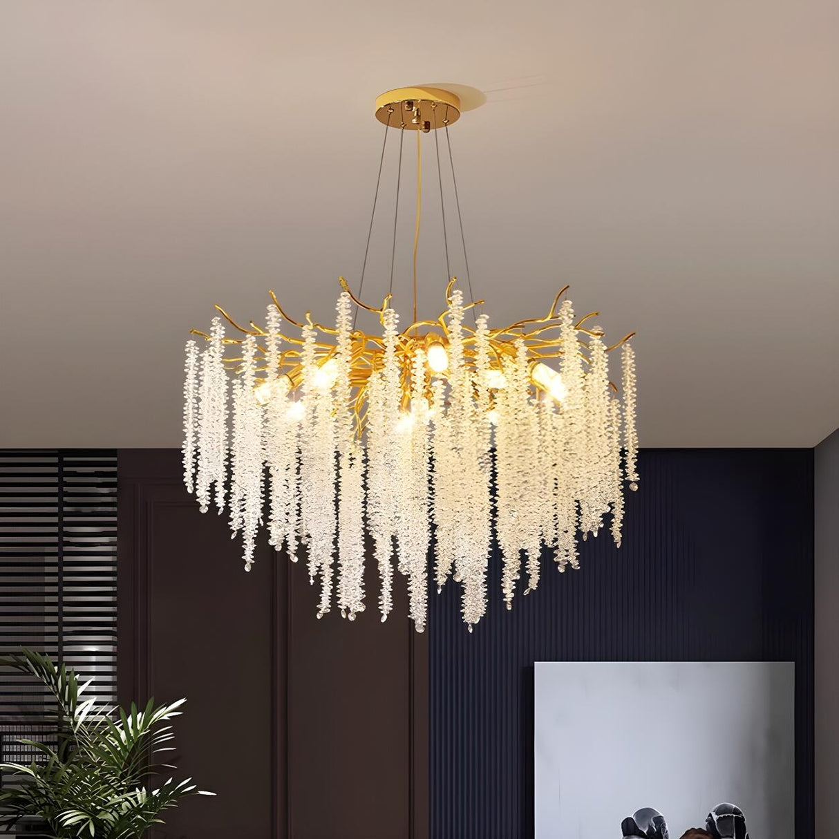 Modern Whimsical Willow Branch Crystal Chandelier Image - 4