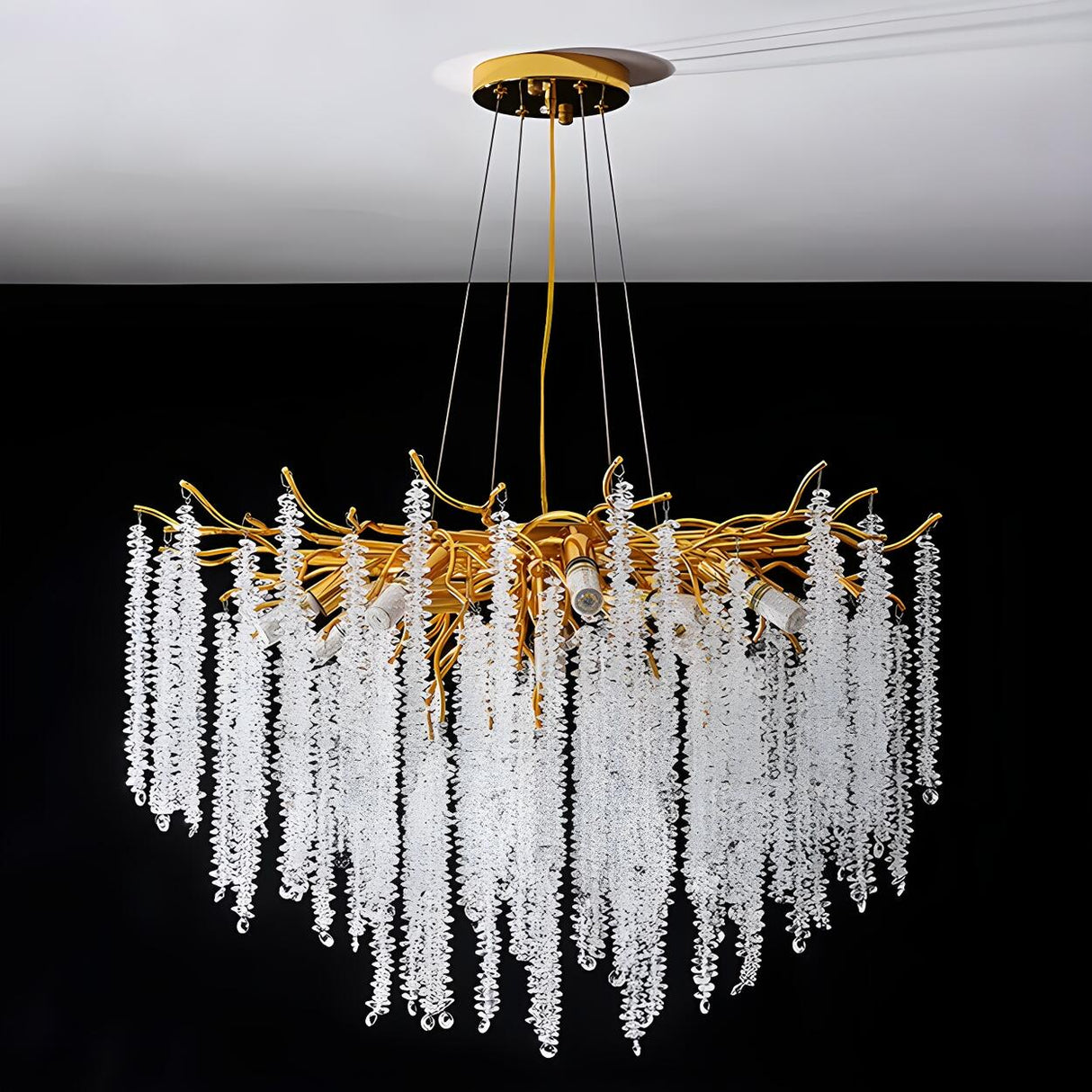 Modern Whimsical Willow Branch Crystal Chandelier Image - 5