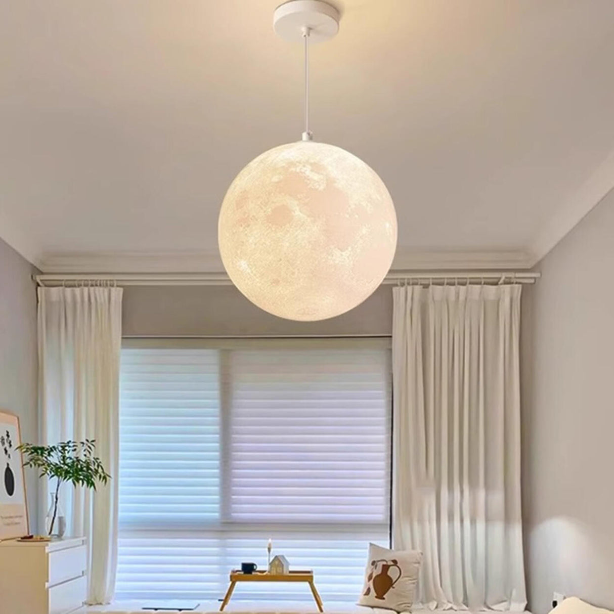 Modern White 3D Moon Bedroom Lunar Surface Pendant Light Image - 3