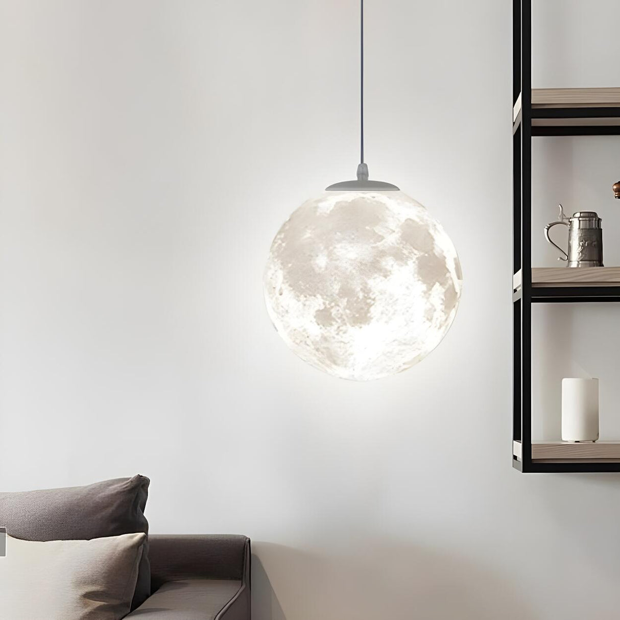 Modern White 3D Moon Globe Bedroom Pendant Light Image - 1