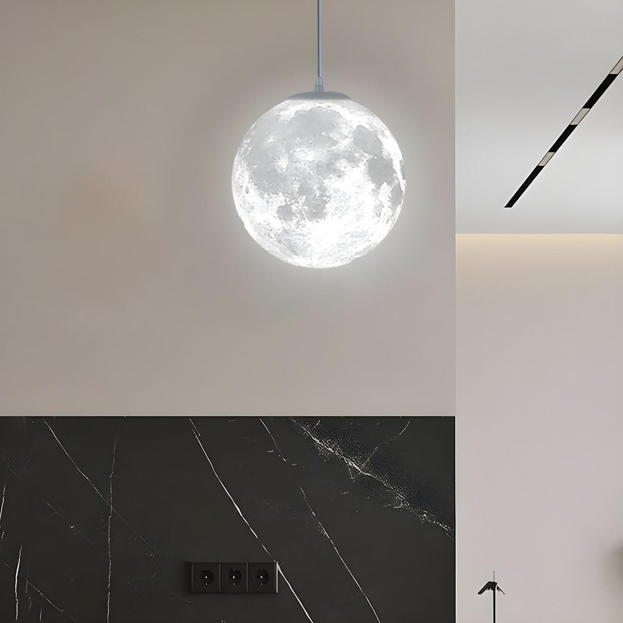 Modern White 3D Moon Globe Bedroom Pendant Light Image - 3