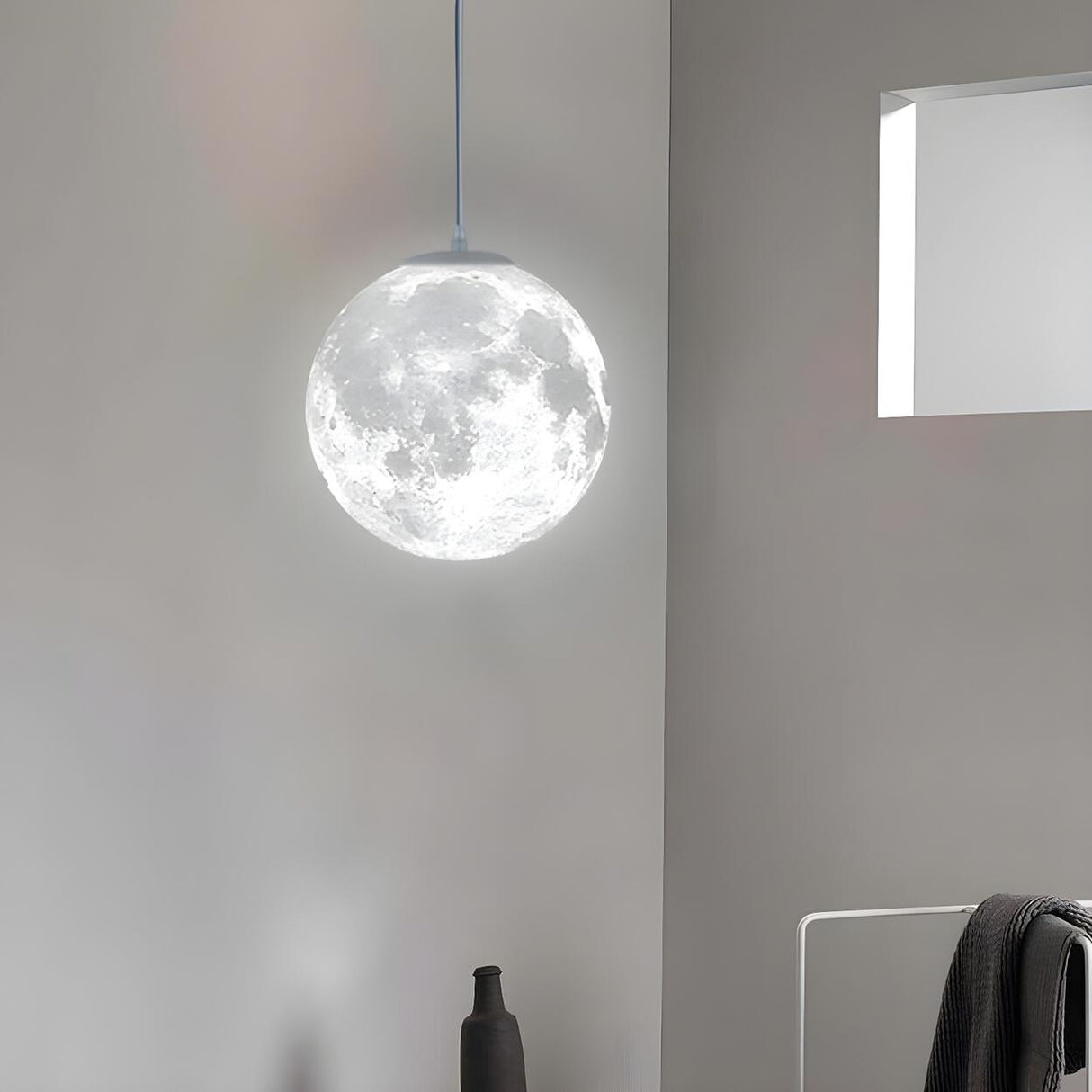 Modern White 3D Moon Globe Bedroom Pendant Light Image - 4