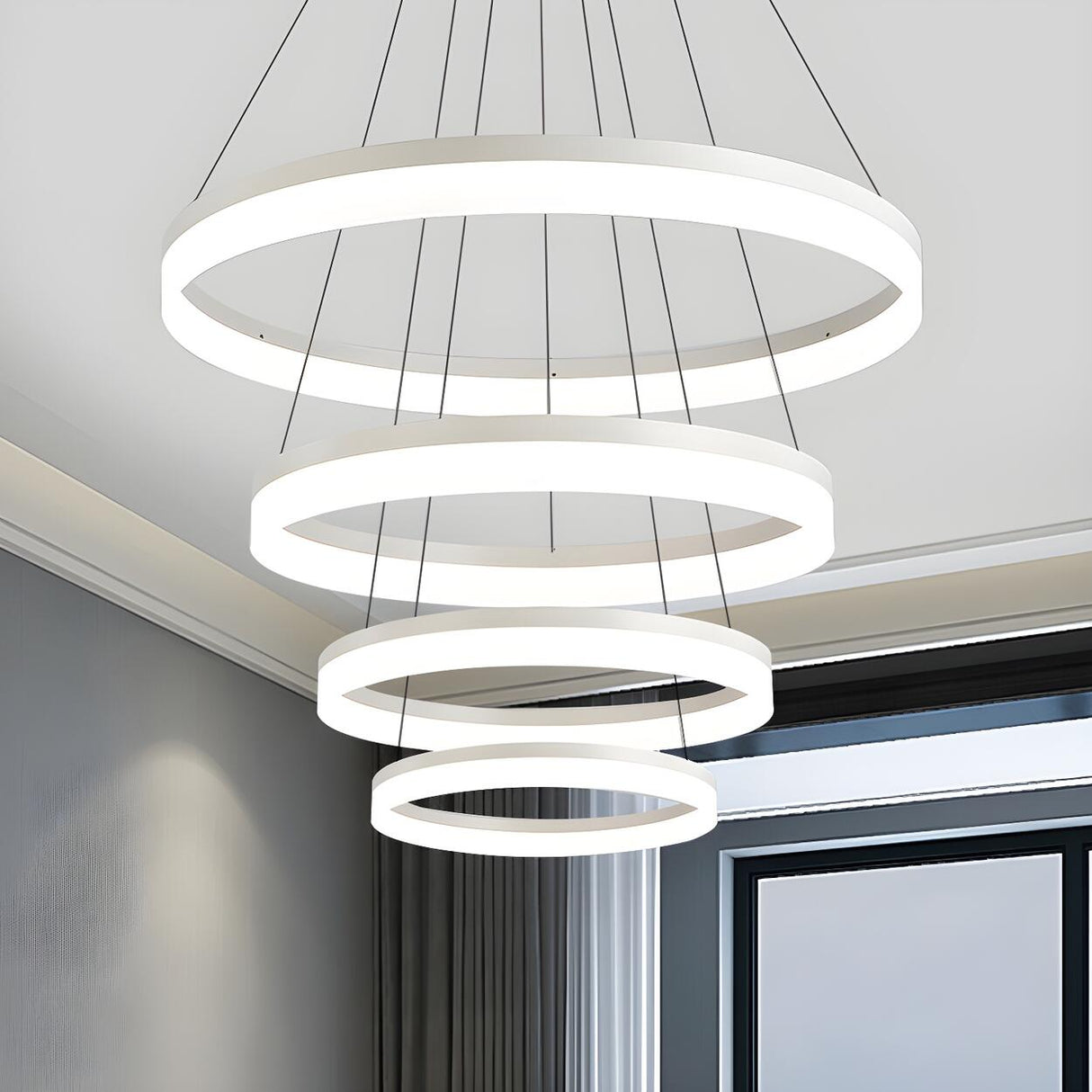 Modern White Acrylic Loop LED Ring Pendant Chandelier Image - 1