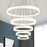 Modern White Acrylic Loop LED Ring Pendant Chandelier Image - 5