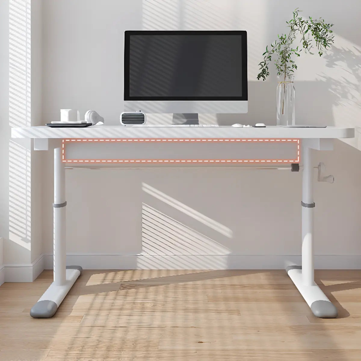 Modern White Adjustable T-Shape Wood Computer Desk Image - 1