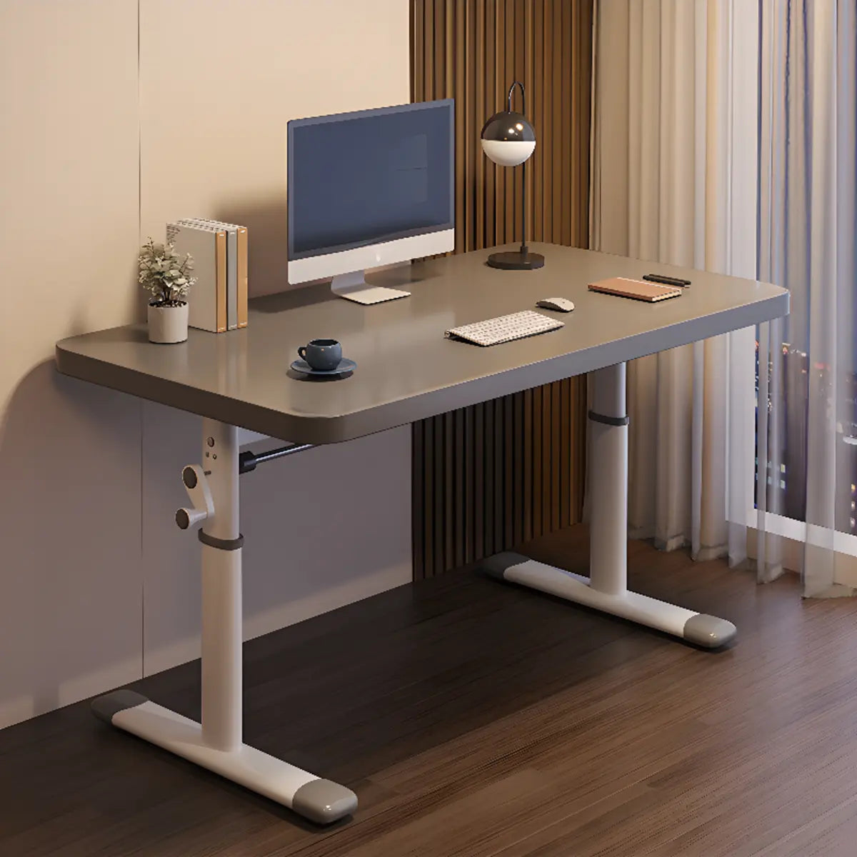 Modern White Adjustable T-Shape Wood Computer Desk Image - 12