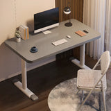 Modern White Adjustable T-Shape Wood Computer Desk Image - 15