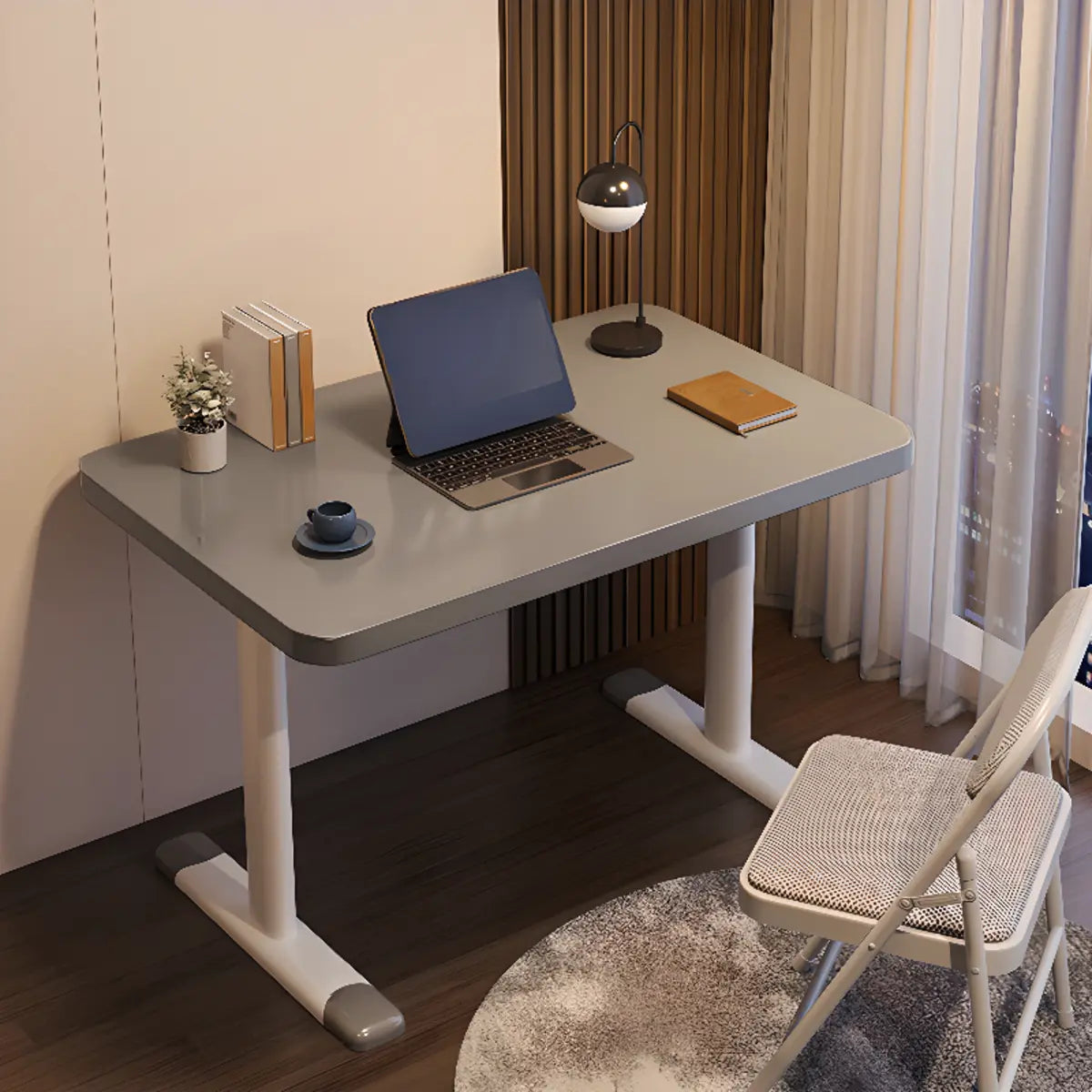 Modern White Adjustable T-Shape Wood Computer Desk Image - 17