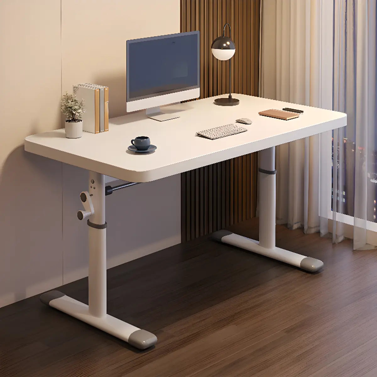 Modern White Adjustable T-Shape Wood Computer Desk Image - 2