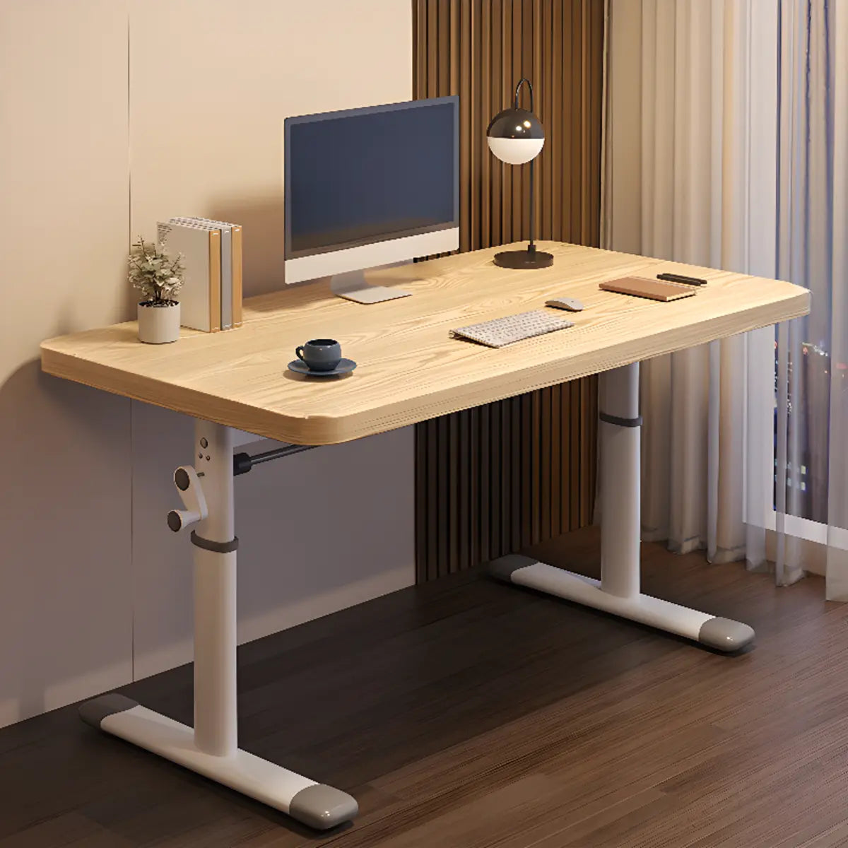 Modern White Adjustable T-Shape Wood Computer Desk Image - 22