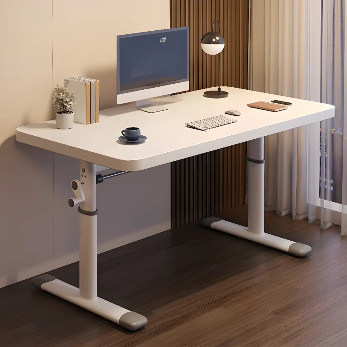 Modern White Adjustable T-Shape Wood Computer Desk Image - 4