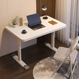 Modern White Adjustable T-Shape Wood Computer Desk Image - 5