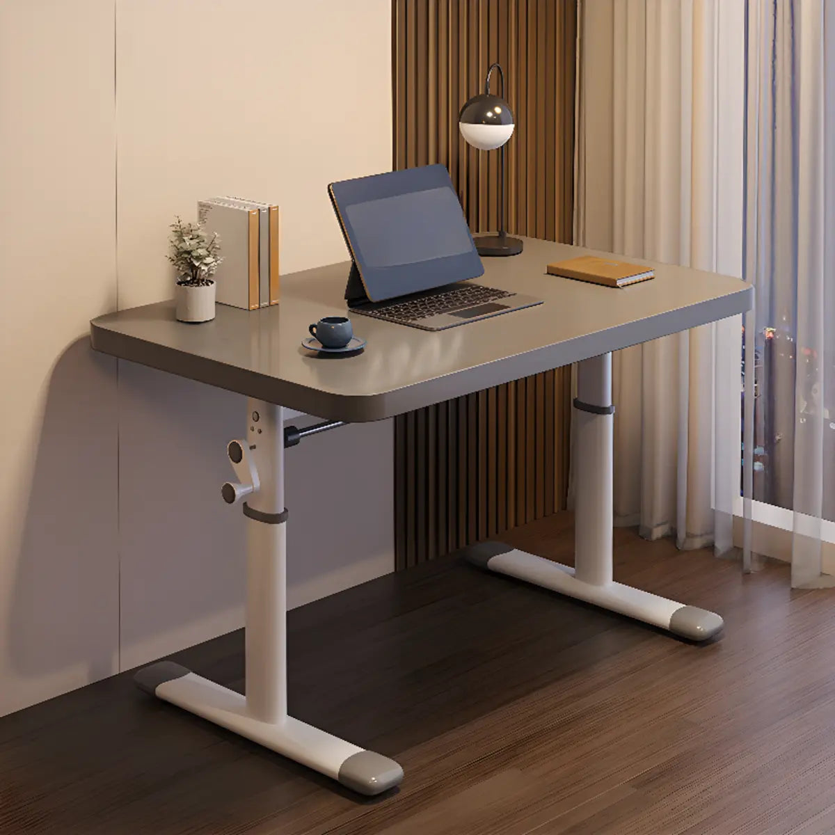 Modern White Adjustable T-Shape Wood Computer Desk Image - 6