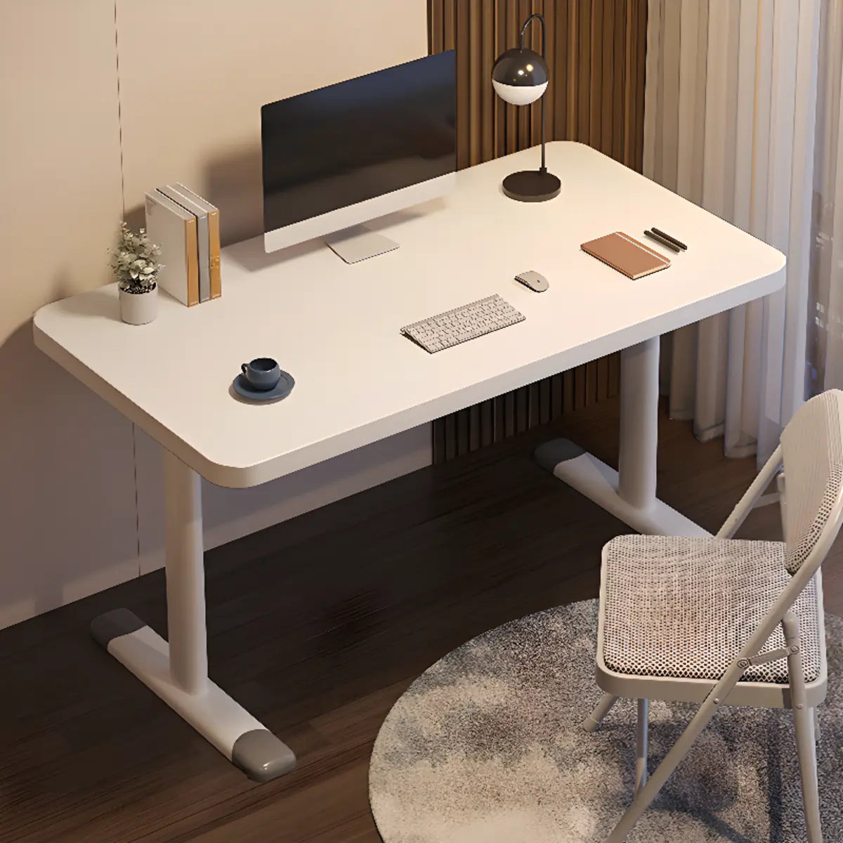 Modern White Adjustable T-Shape Wood Computer Desk Image - 9