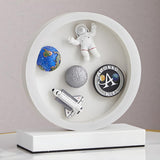 Modern White Astronaut-Themed Circular LED Table Lamp Image - 5