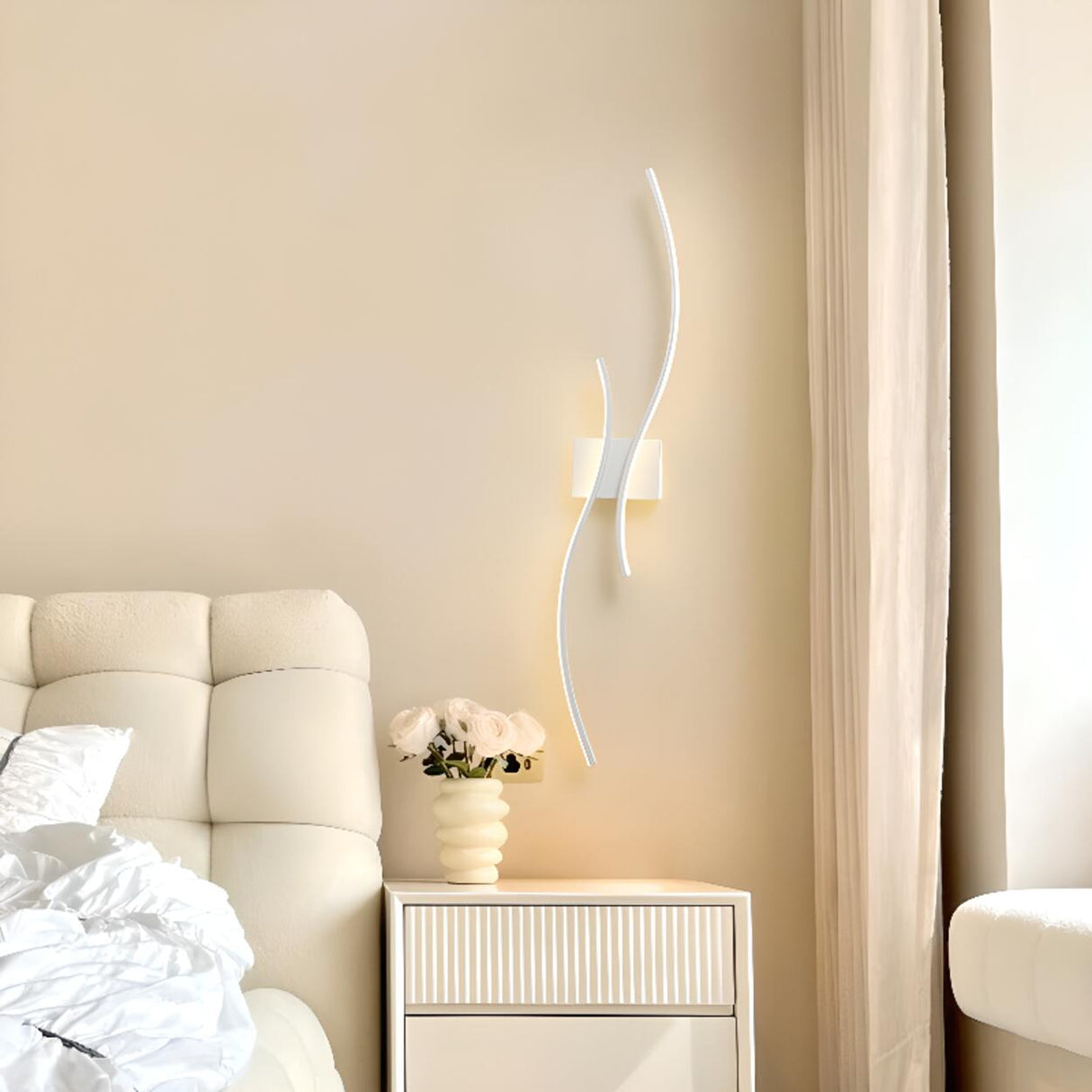 Modern White Bedroom LED Wave Wall Sconce Light Image - 4