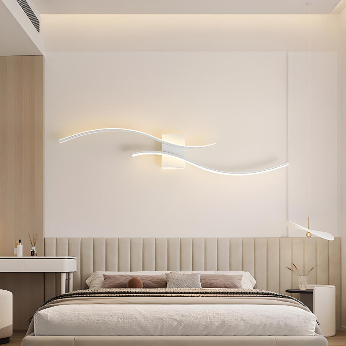 Modern White Bedroom LED Wave Wall Sconce Light Image - 6