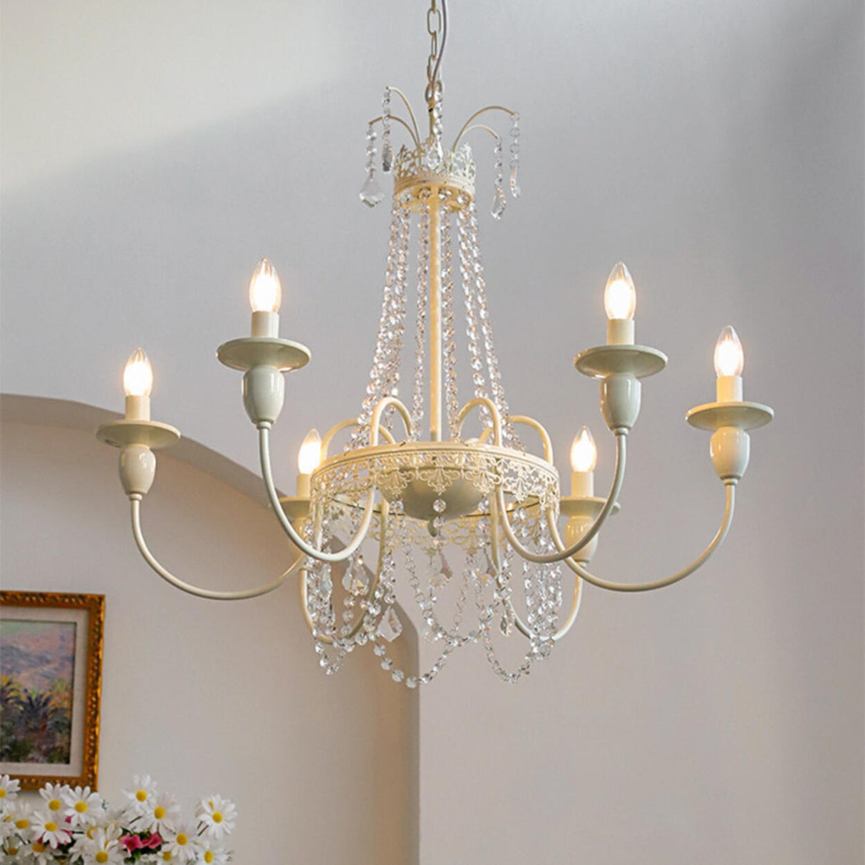 Modern White Candelabra Crystal Beaded Chandelier Image - 1