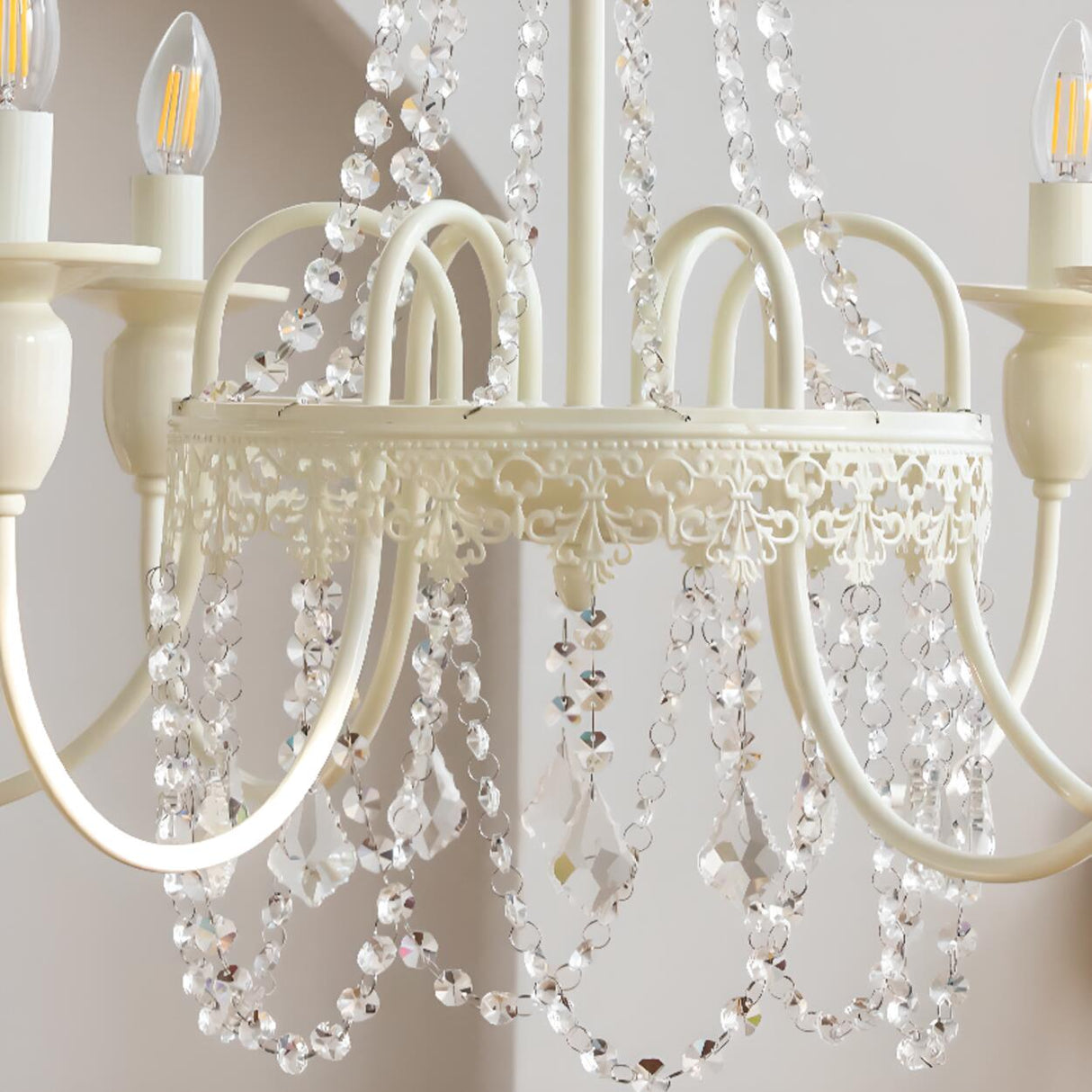 Modern White Candelabra Crystal Beaded Chandelier Image - 10