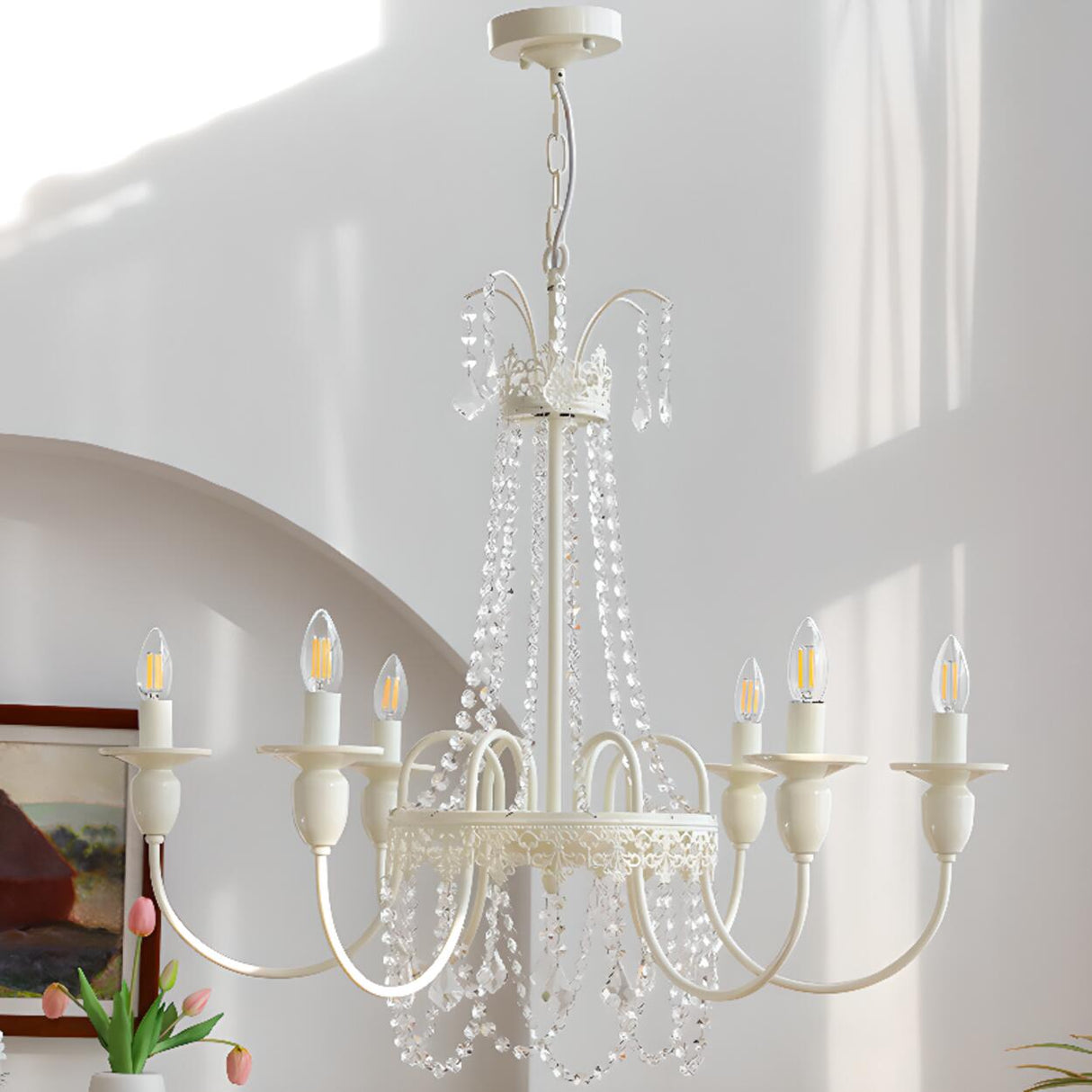 Modern White Candelabra Crystal Beaded Chandelier Image - 2