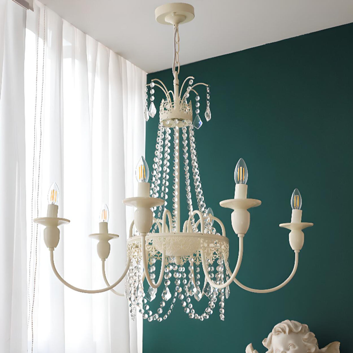 Modern White Candelabra Crystal Beaded Chandelier Image - 4