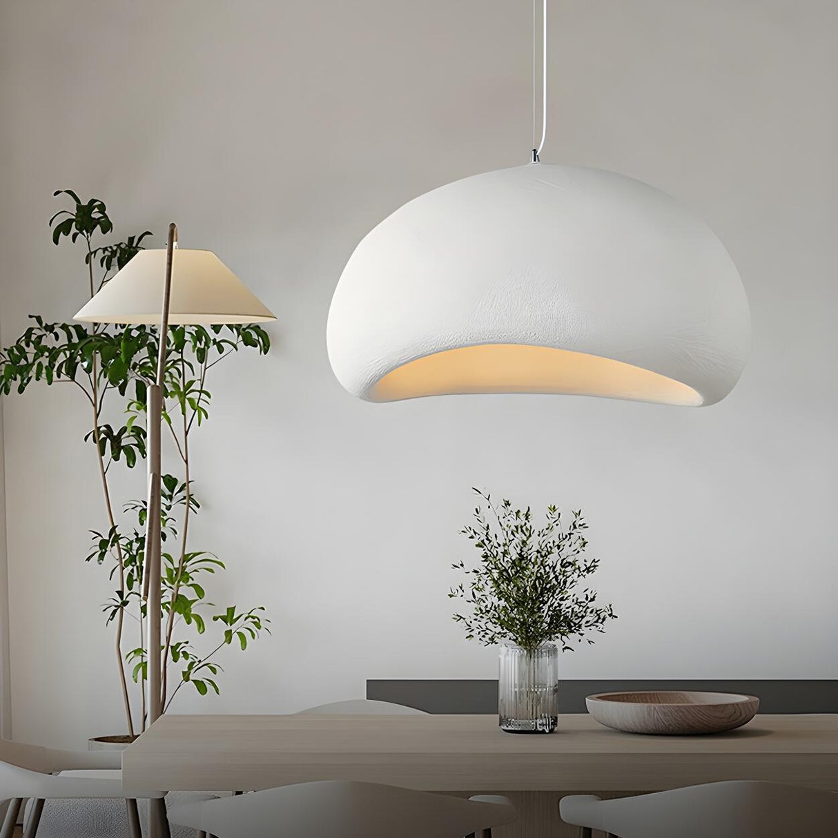 Modern White Ceramic Bowl Living Room Pendant Light Image - 12