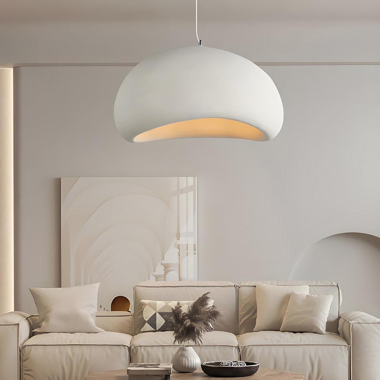 Modern White Ceramic Bowl Living Room Pendant Light Image - 4