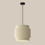 Modern White Ceramic Ribbed Resin Pendant Light Image - 11