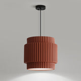 Modern White Ceramic Ribbed Resin Pendant Light Image - 12