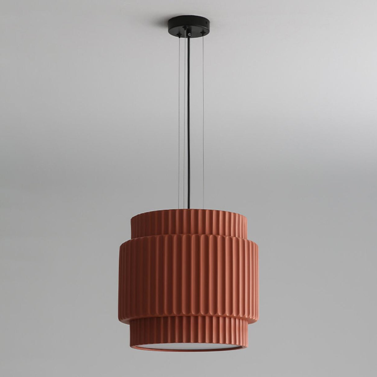 Modern White Ceramic Ribbed Resin Pendant Light Image - 13