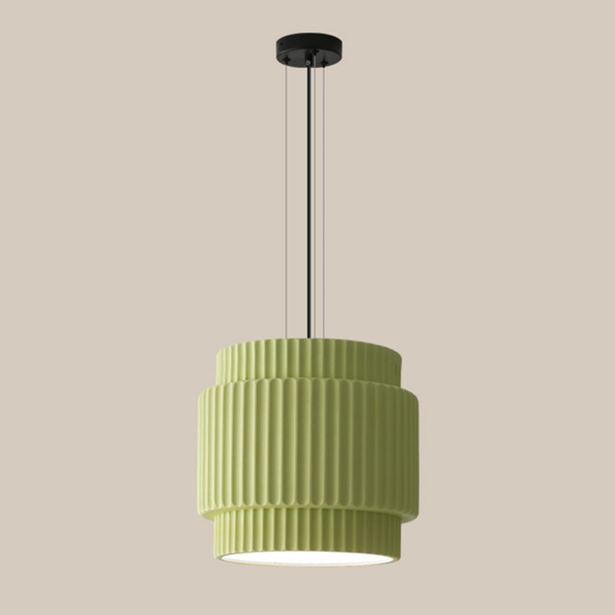 Modern White Ceramic Ribbed Resin Pendant Light Image - 15