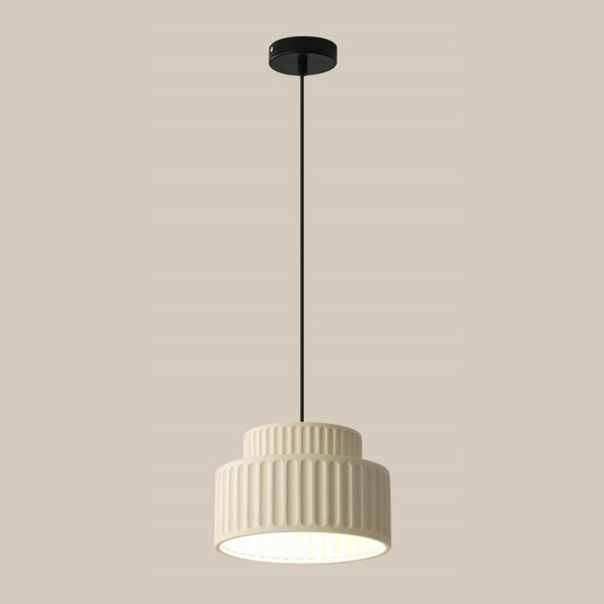 Modern White Ceramic Ribbed Resin Pendant Light Image - 3