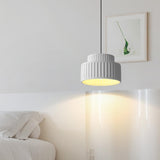 Modern White Ceramic Ribbed Resin Pendant Light Image - 6