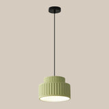 Modern White Ceramic Ribbed Resin Pendant Light Image - 7