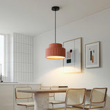 Modern White Ceramic Ribbed Resin Pendant Light Image - 8