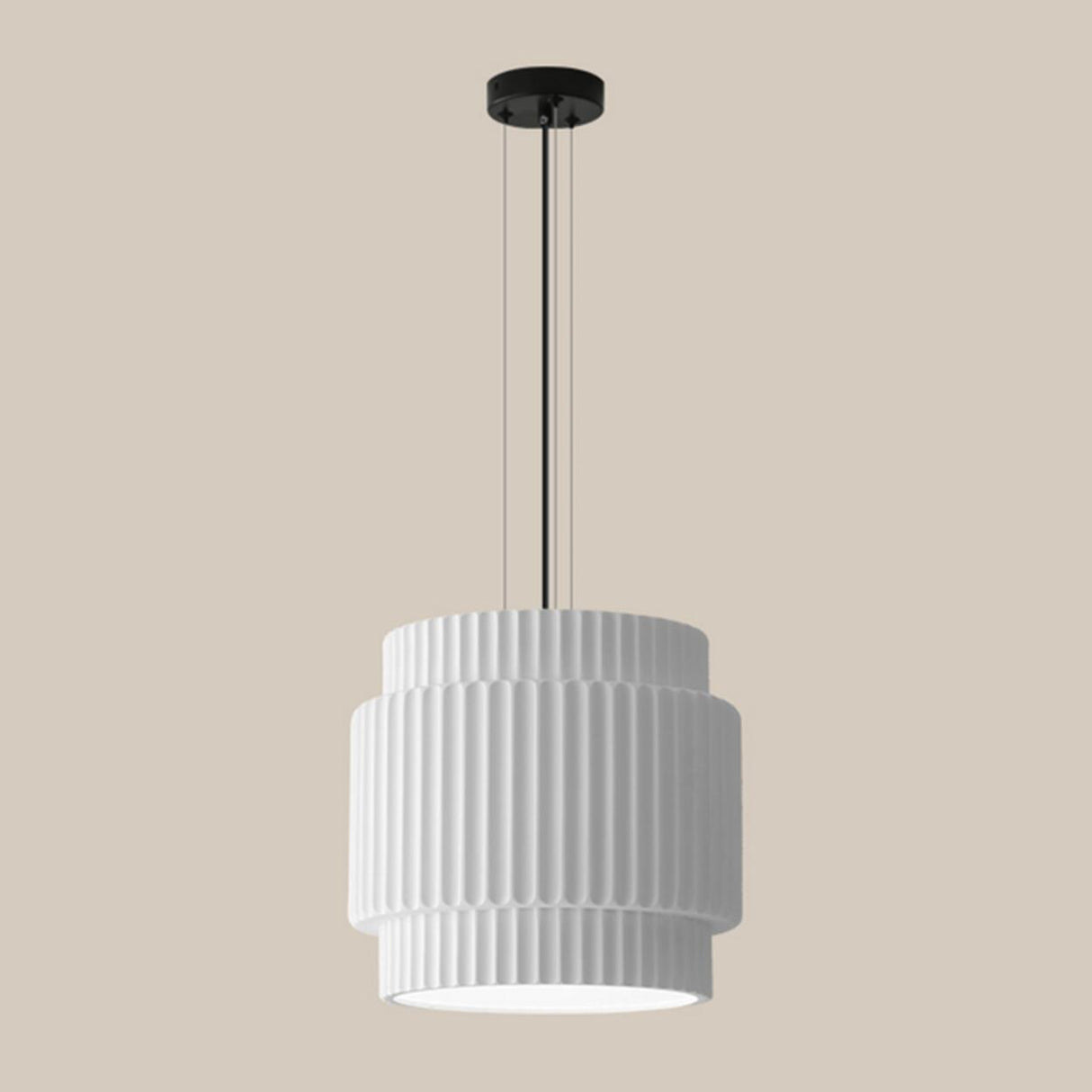 Modern White Ceramic Ribbed Resin Pendant Light Image - 9