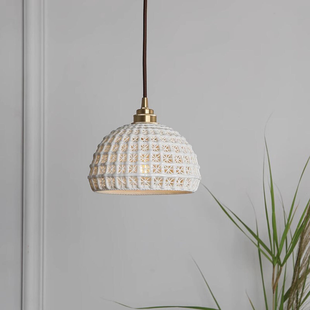 Modern White Ceramics Dome Minimalist Pendant Light Image - 2