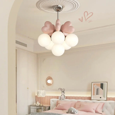 Modern White Chandeliers Resin Pink Heart Glass Ball Bedroom Image - 1